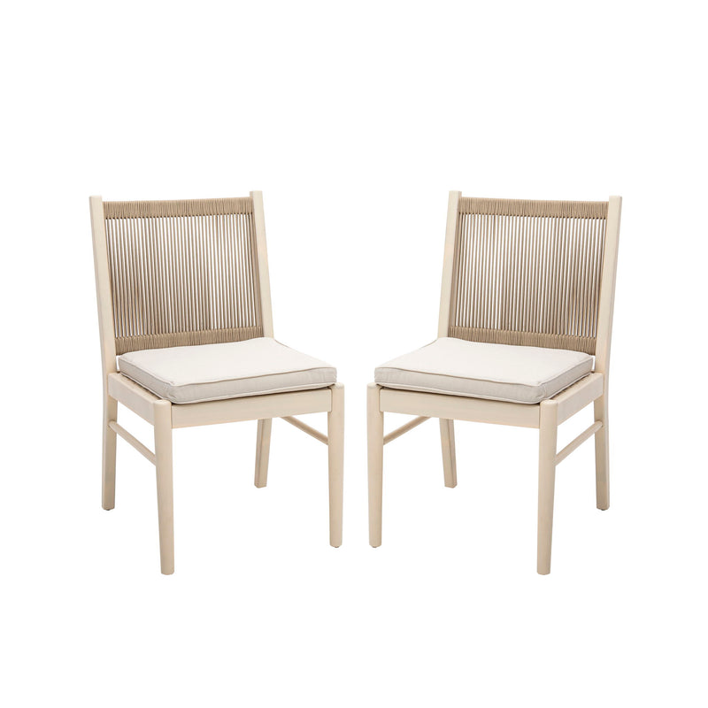Cordoba - Dining Chair (Set of 2) With Acacia Wood Frame And Water Repellent Fabric - Beige / Yellow