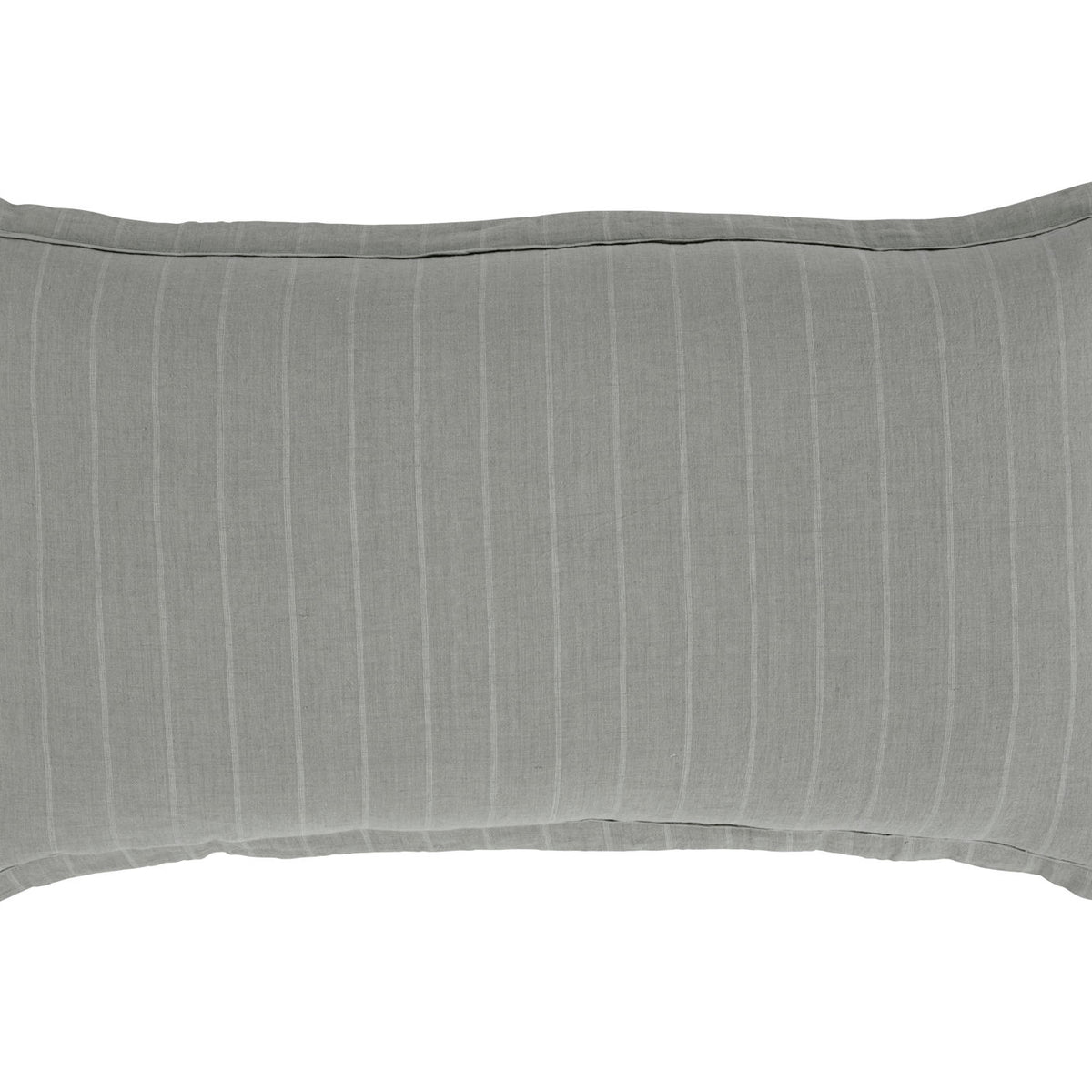 Striped sham pillow in medium gray with vertical lines and folded-corner shape.
