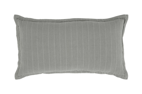 Striped sham pillow in medium gray with vertical lines and folded-corner shape.