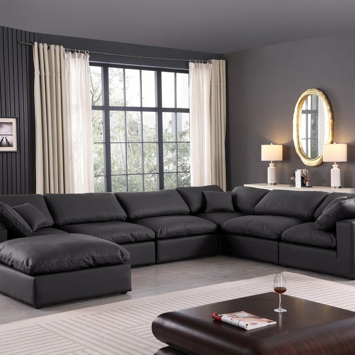 Comfy - 7 Piece Faux Leather Modular Sectional With Chaise