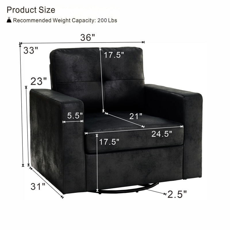Black single sofa chair with armrests and cushioned backrest, square profile