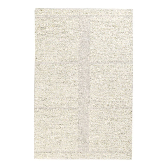 Ivory wool rug with soft rectangular blocks and a vertical center stripe