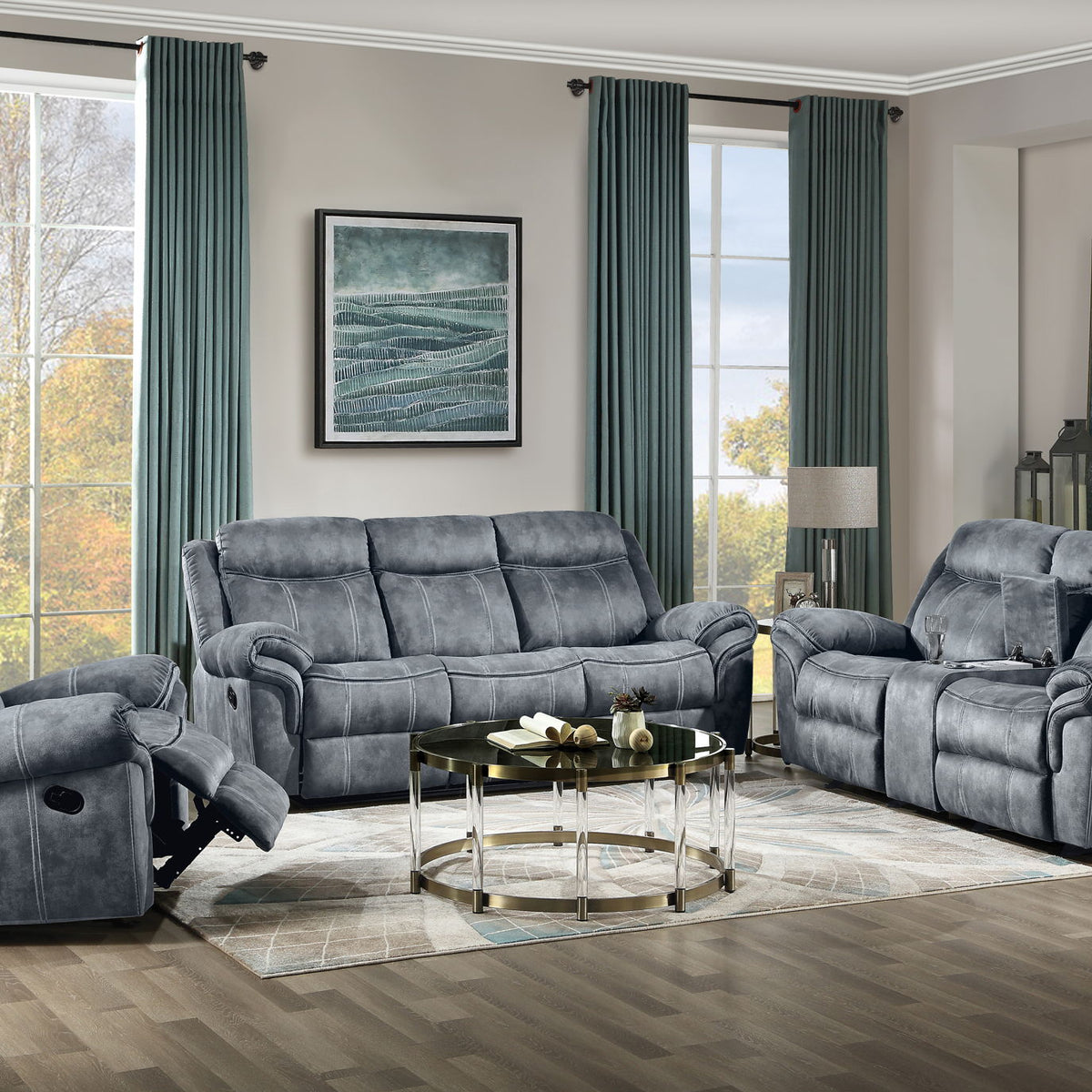 Zubaida - Two Tone Velvet 3 Piece Recliner Living Room Set
