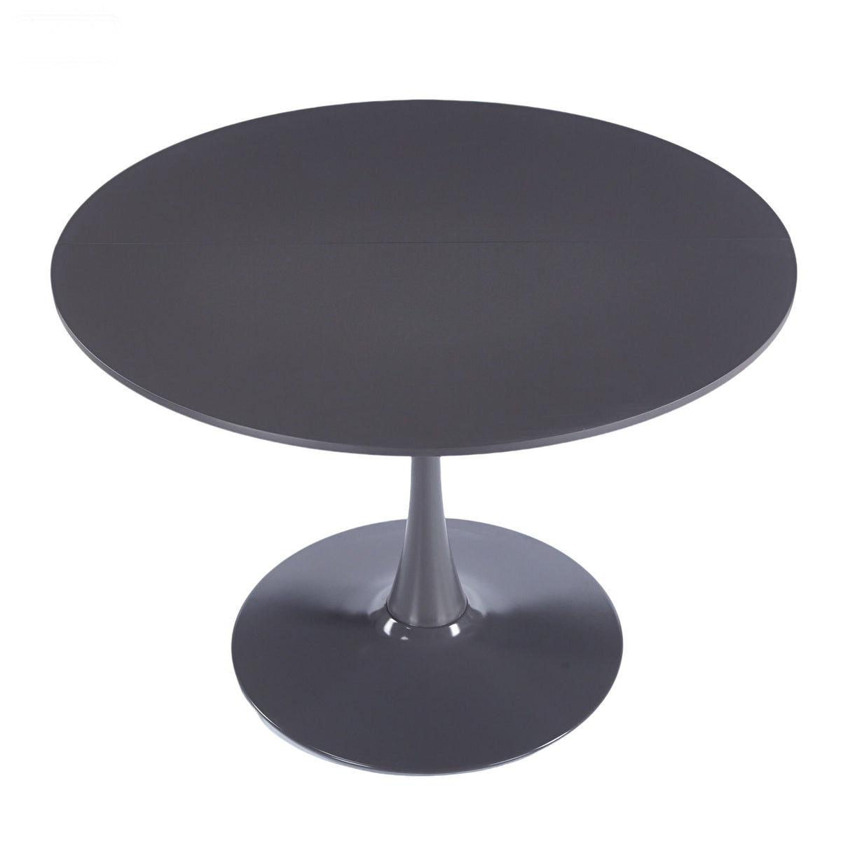 Dark gray solid round tulip pedestal table with wide circular base