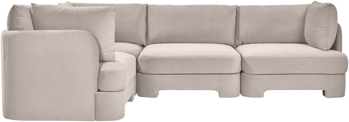 Light gray velvet performance fabric sectional sofa, corner chaise with rounded arms