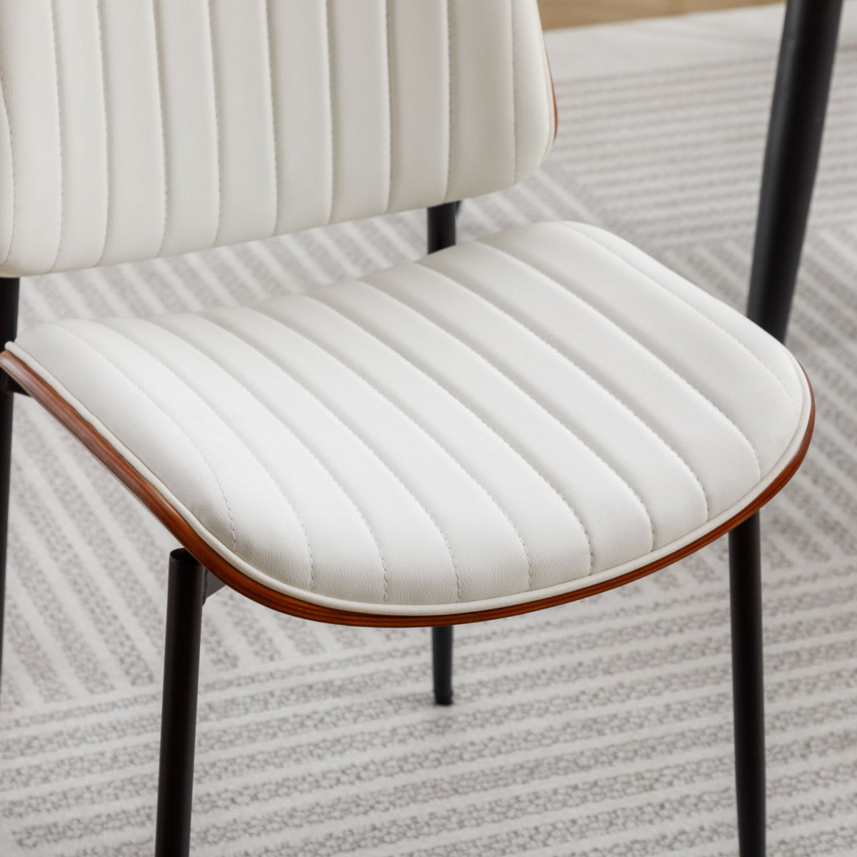 Dining Chairs (Set of 2) Mid-Century Modern Retro Faux Leather Chair With Bentwood Upholstered Seat Metal Legs Adjustable Foot For Kitchen Dining Room Chairs
