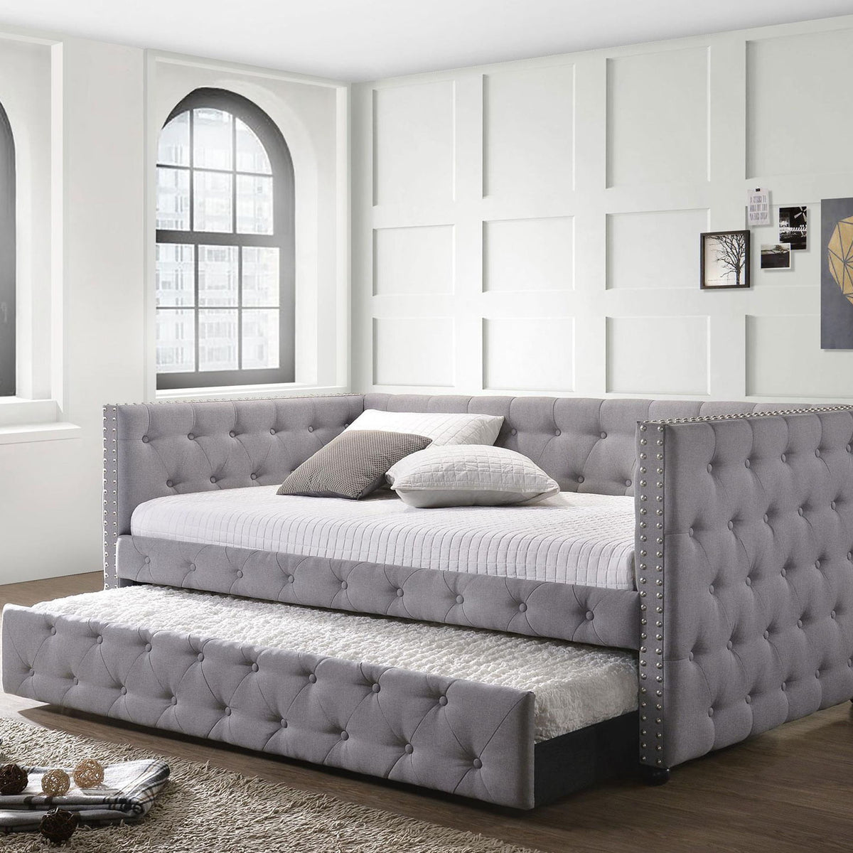 Mockern Upholstered Twin Daybed with Trundle Grey