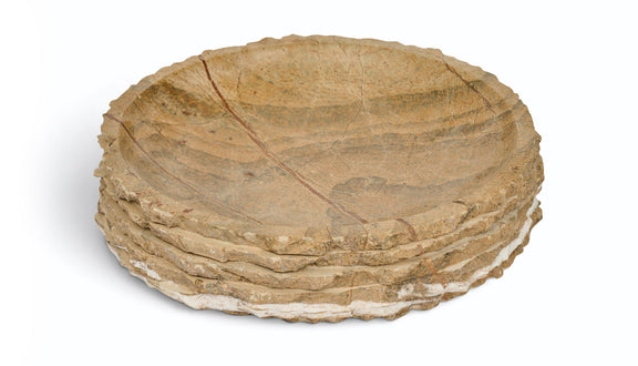 Brown genuine marble bowl, shallow circular shape with natural veining