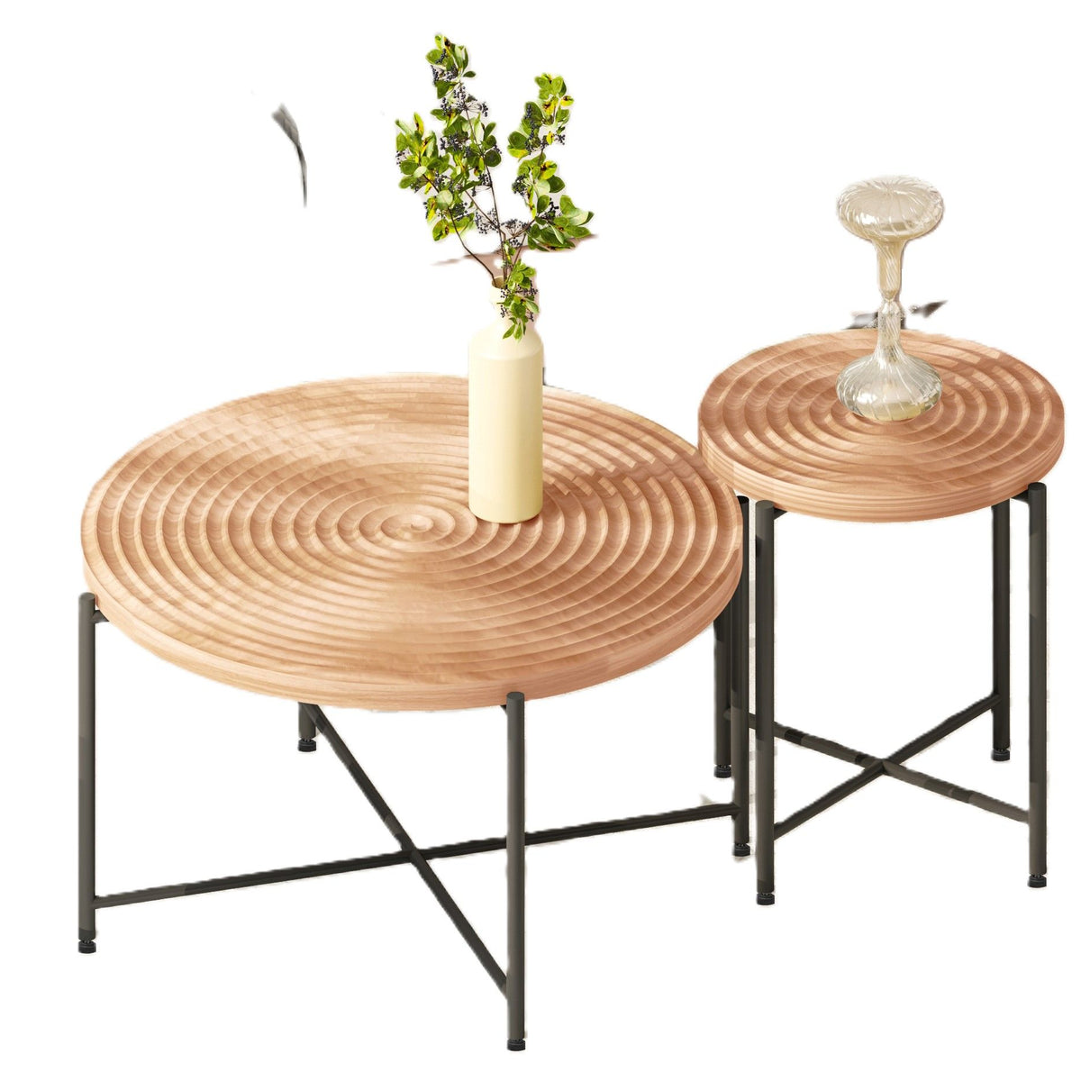 Coffee And End Table Set Waterproof Cover, Distressed Cylindrical Design, Legs Classic Rustic Charm (Set of 2)