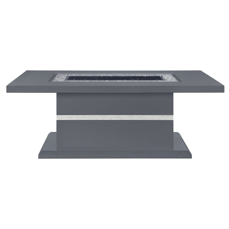 Dark gray rectangular coffee table with inset top panel and two-tier base