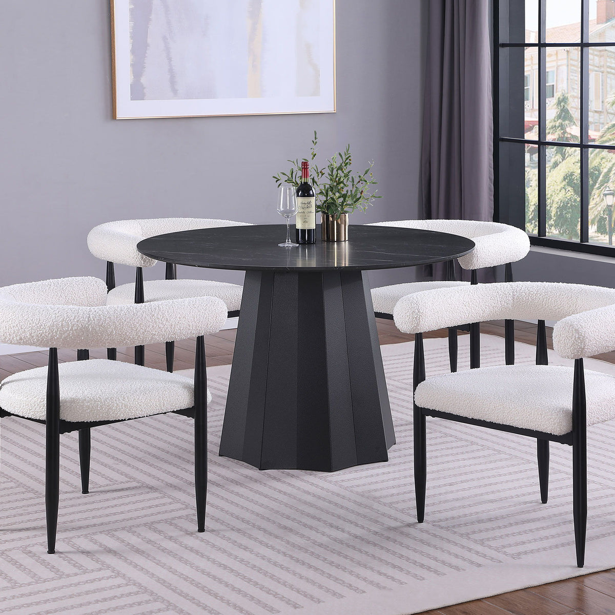 Camden - 5 Piece Round Faux Marble Top Dining Table Set - Black