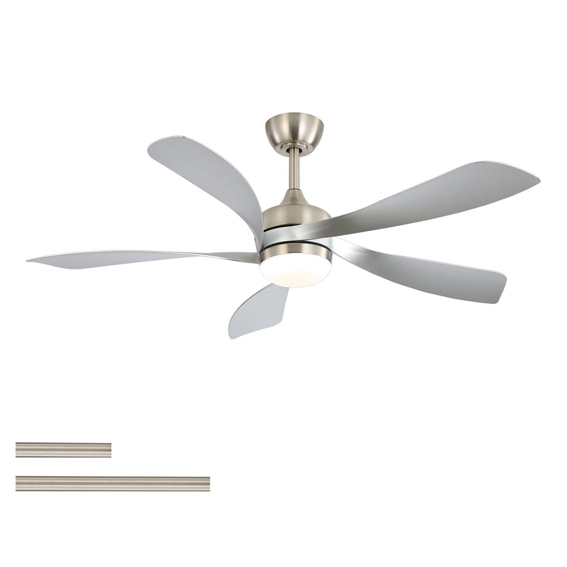 52" Ceiling Fan With Light Featuring 5 Blades Dimmable LED And Memory Function - Nickel