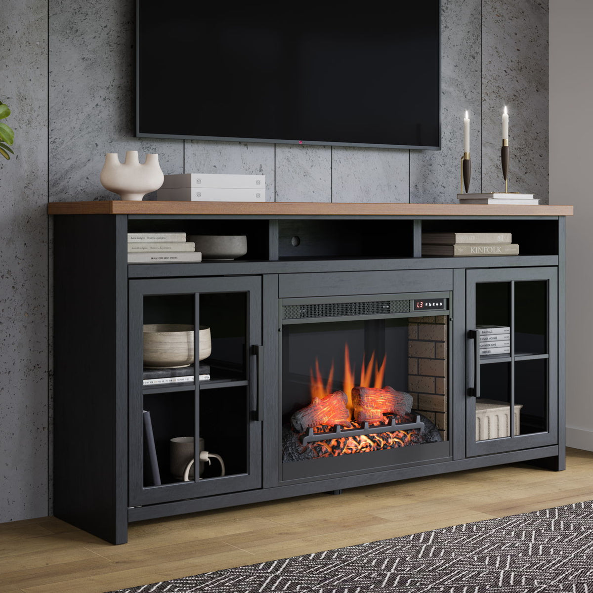 Essex - Fireplace TV Stand Console For TVs Up To 85" - Black, Whiskey