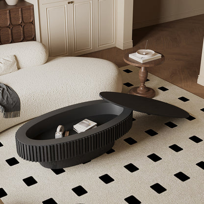 Oval Coffee Table Hidden Storage Solid Wood Veneer Black 47-inch