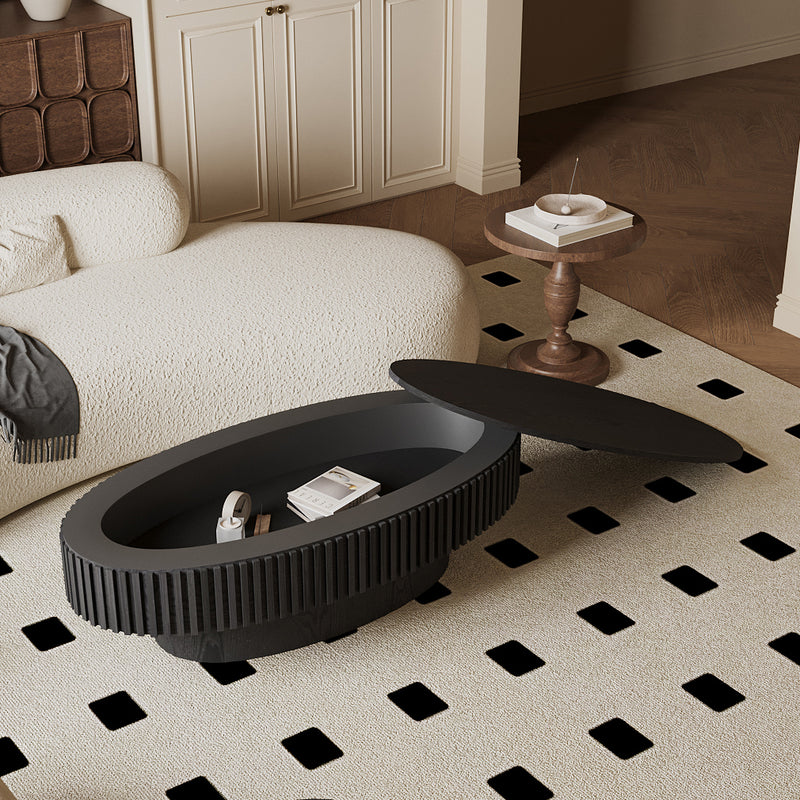 Oval Coffee Table Hidden Storage Solid Wood Veneer Black 47-inch