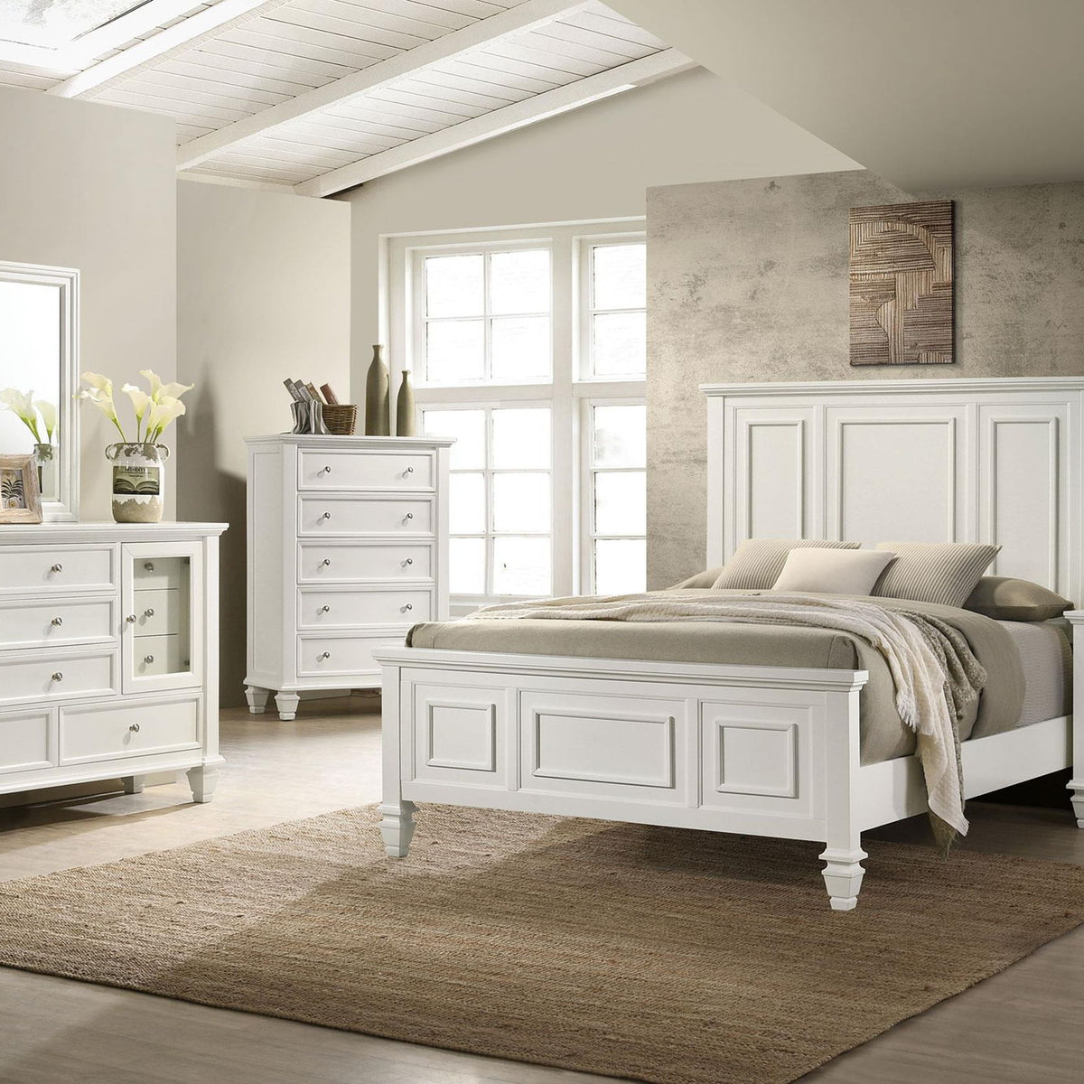 Sandy Beach 5-piece Queen Bedroom Set Cream White