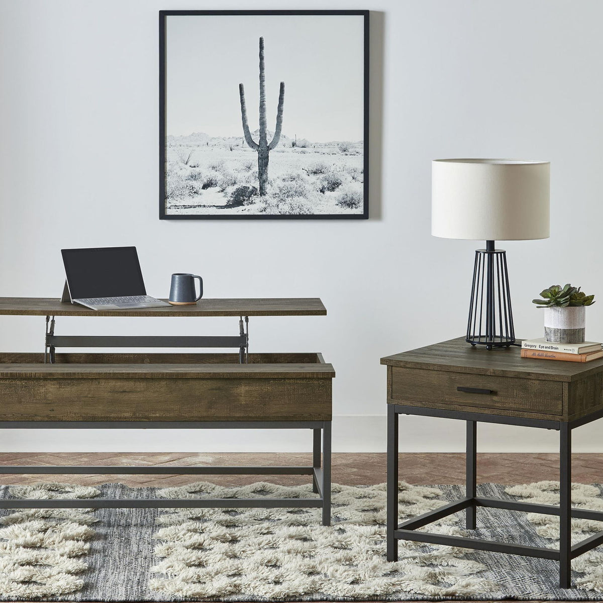 Byers 2-piece Lift Top Coffee and End Table Set Brown Oak