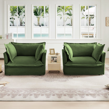 Set of 2 Slipcovered Chenille Armchairs - Green Chenille