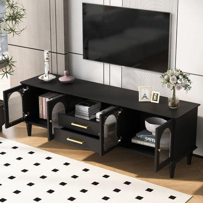 Retro TV Stand With Fluted Glass Doors