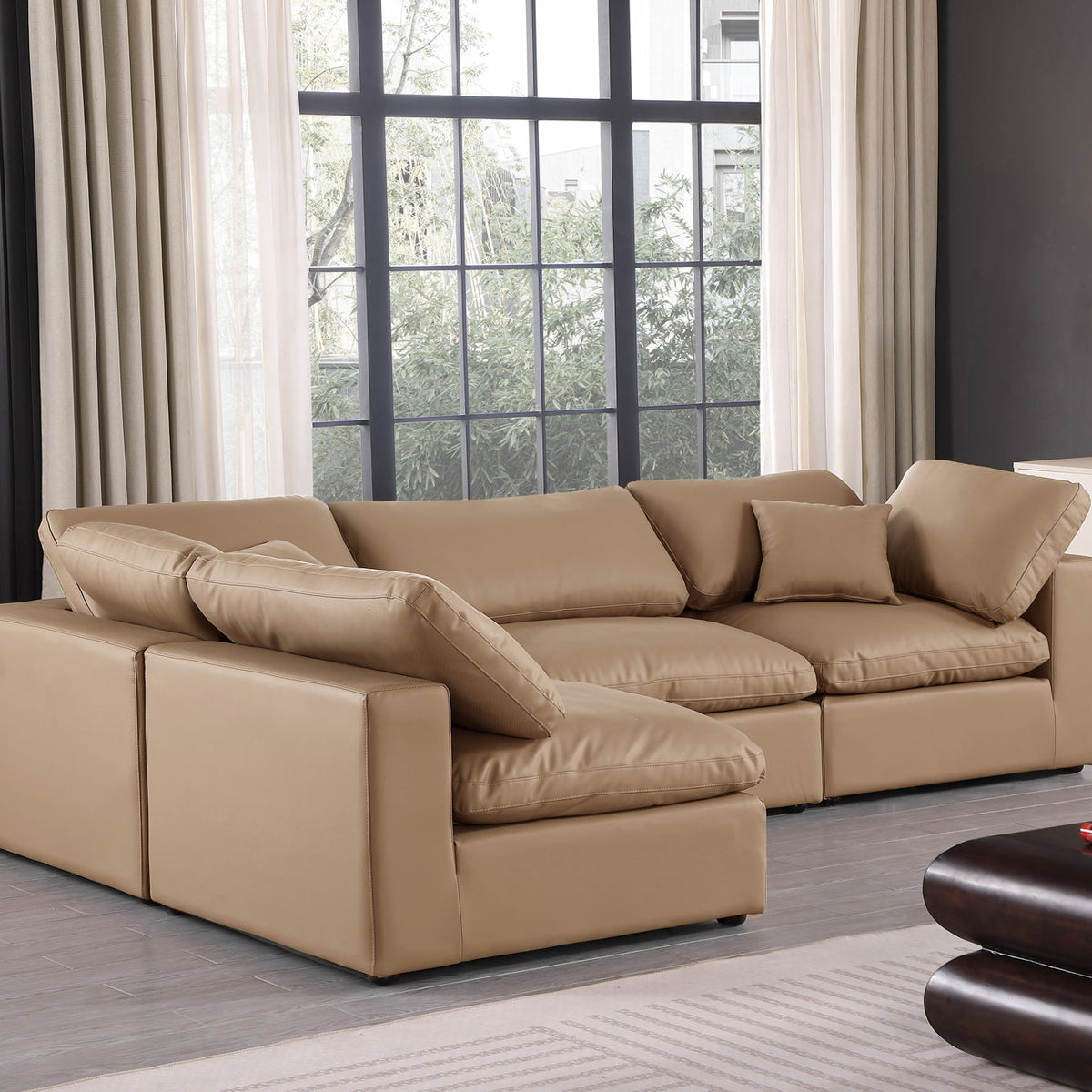 Comfy - 4 Piece Faux Leather Modular Armless Sectional - Tan