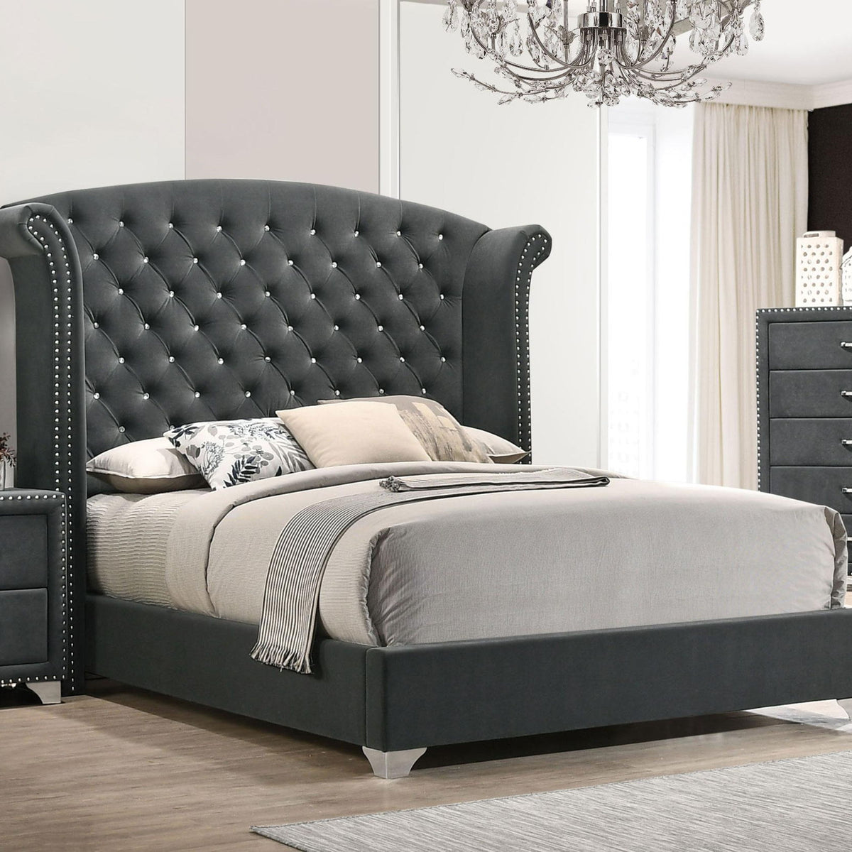 Melody Upholstered California King Wingback Bed Grey
