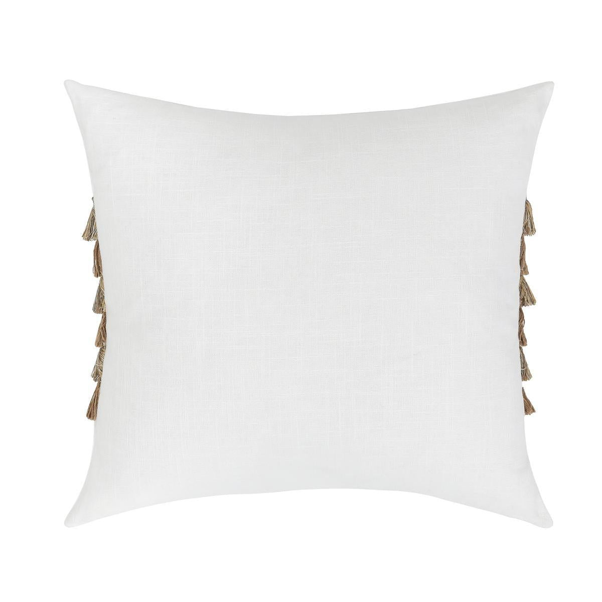Ivory 22x22 pillow cover with natural fringe tassels on both sides