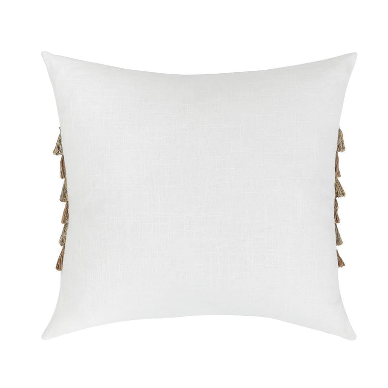 Ivory 22x22 pillow cover with natural fringe tassels on both sides