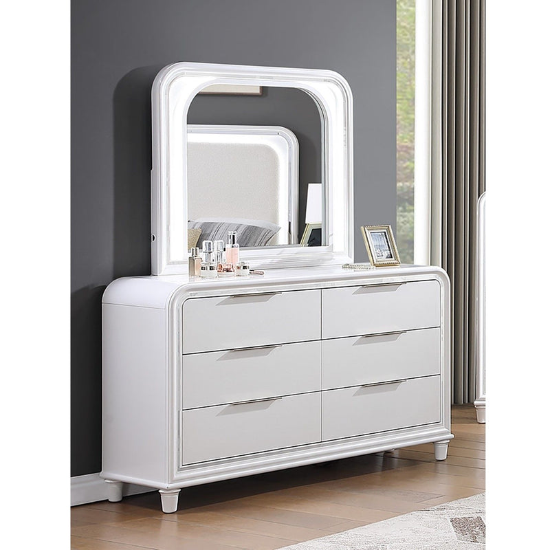 Pearl Dresser With Mirror 6 Drawers Spacious Storage - White