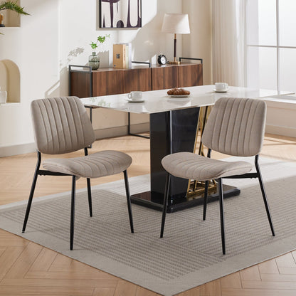 A&A Furniture, Dining Chairs Set of 2 Modern Retro Linen Chair with Bentwood Back Upholstered Seat Metal Legs Adjustable Foot for Kitchen Dining Room Chairs(Beige  Linen)