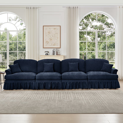 4-Seater Mid-Century Chenille Sofa - Blue Chenille