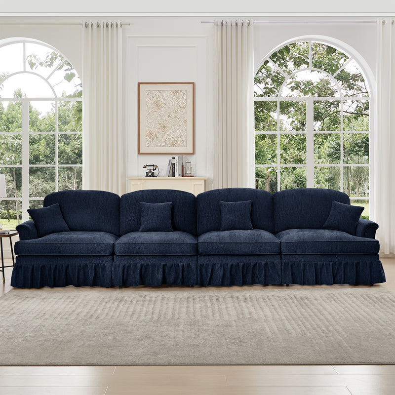 4-Seater Mid-Century Chenille Sofa - Blue Chenille