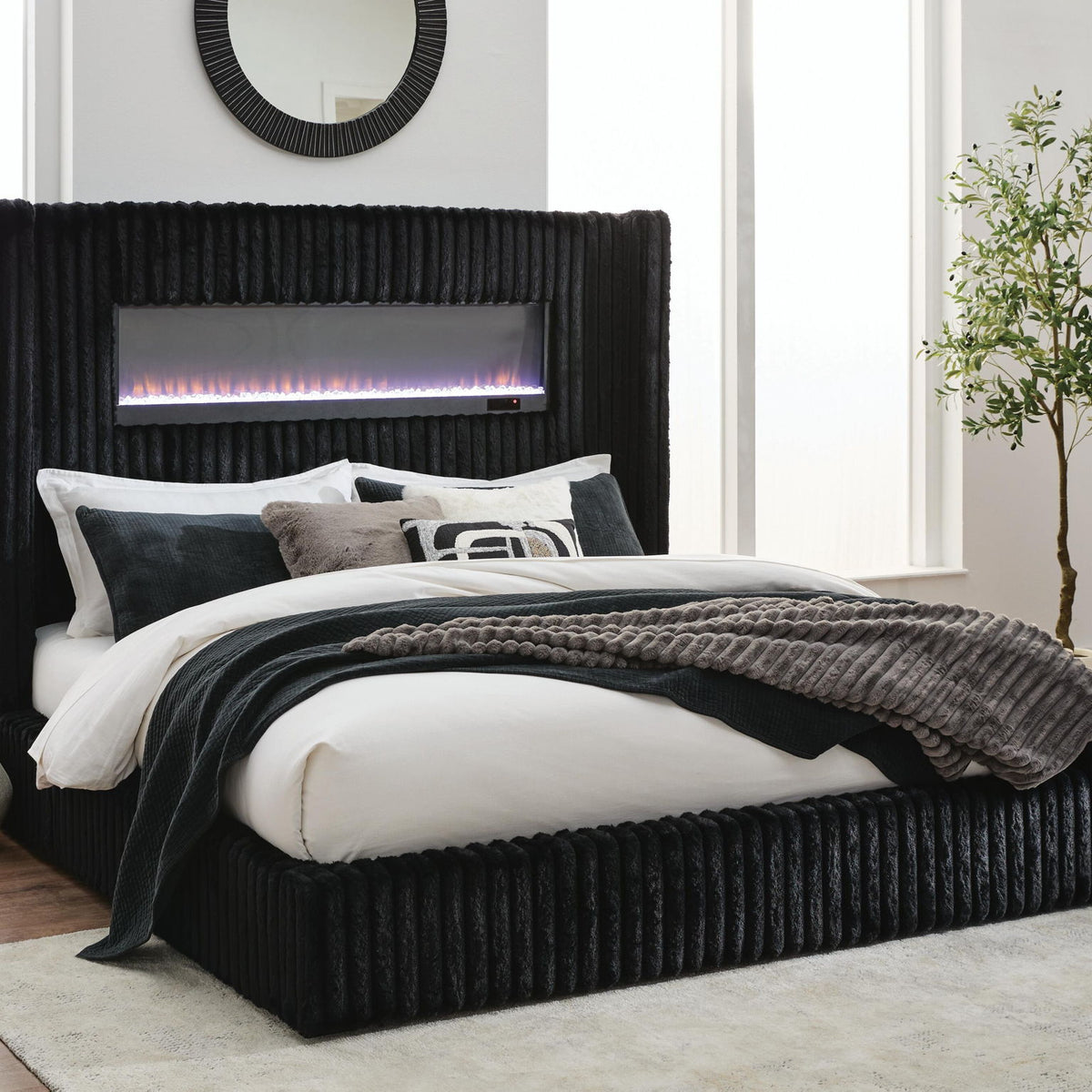 Tayleena - Upholstered Bed With Fireplace And Wireless Audio