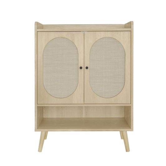 2 Door Shoe Rack, Freestanding, Modern Shoe Storage Cabinet, For Entryway - Natural