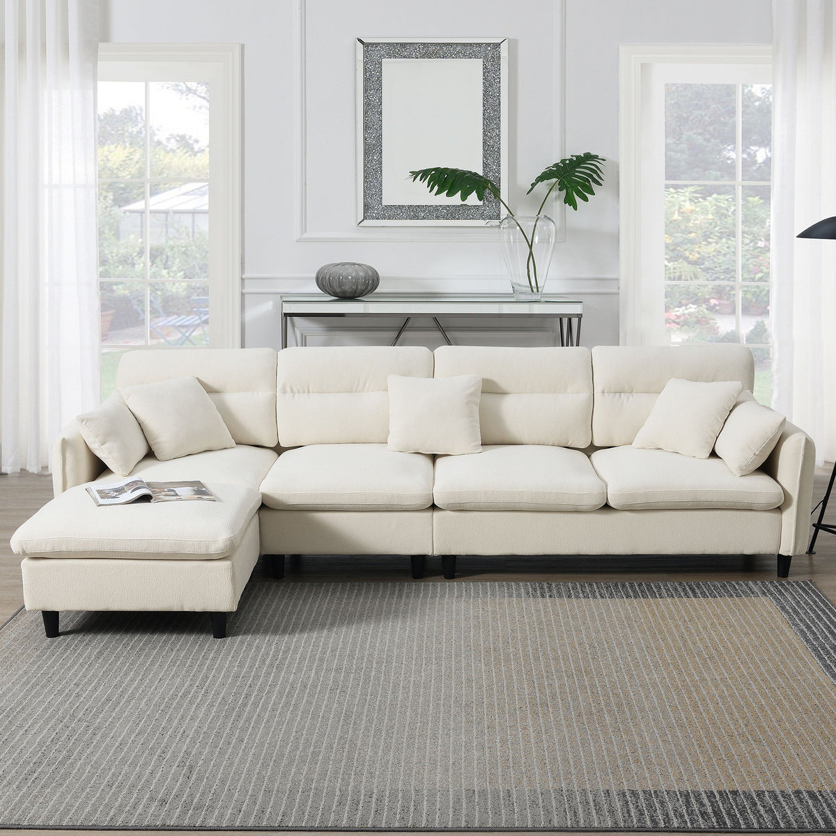 Modern Convertible Sectional Sofa L Shaped Reversible Couch Set With Free Pillows 5 Seat Cloud With Ottoman