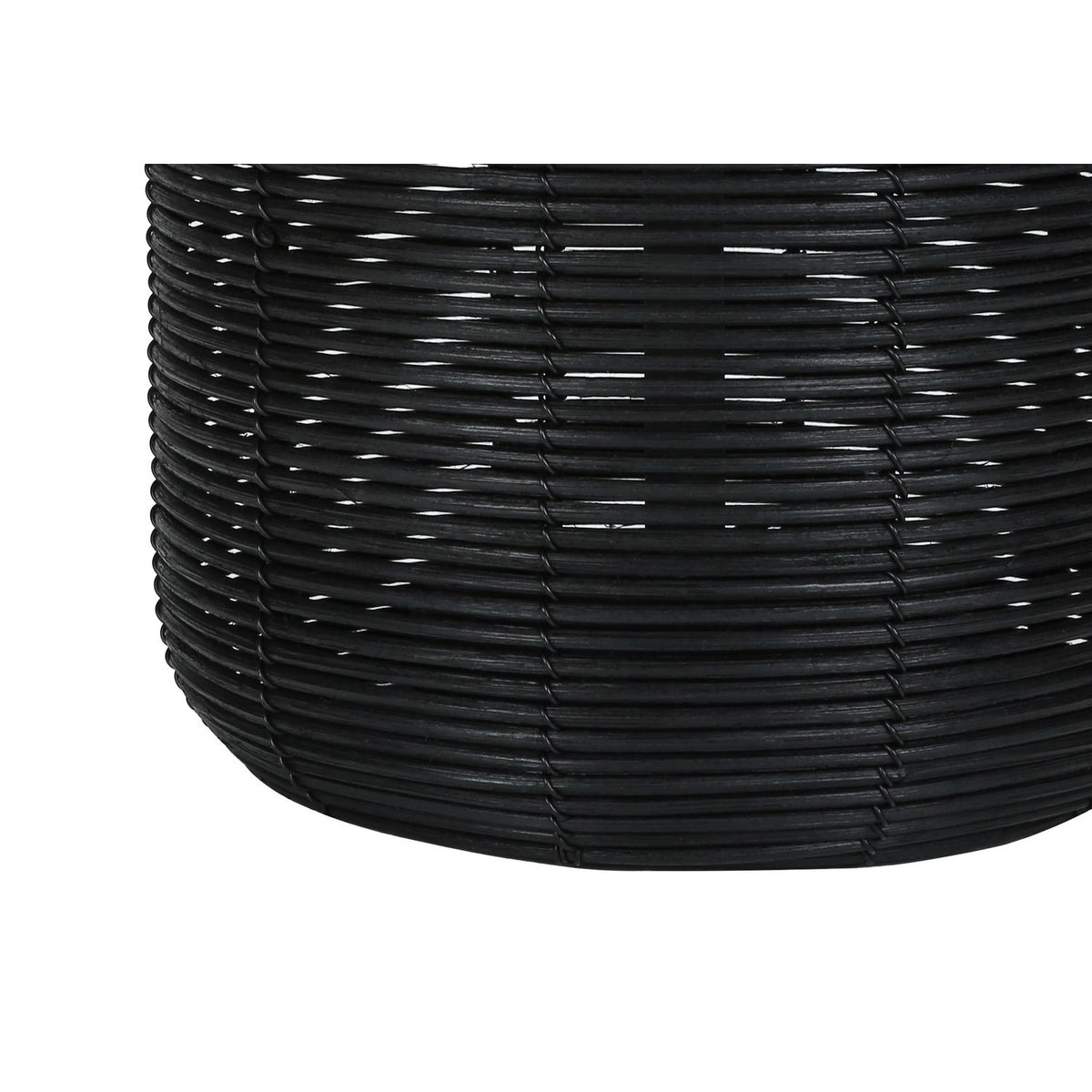 Close-up of black woven rattan base on a modern table lamp