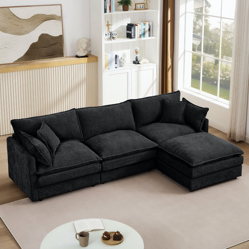 L Shaped Modular Sectional Sofa With Movable Ottoman, 3 Seater Comfortable Seating