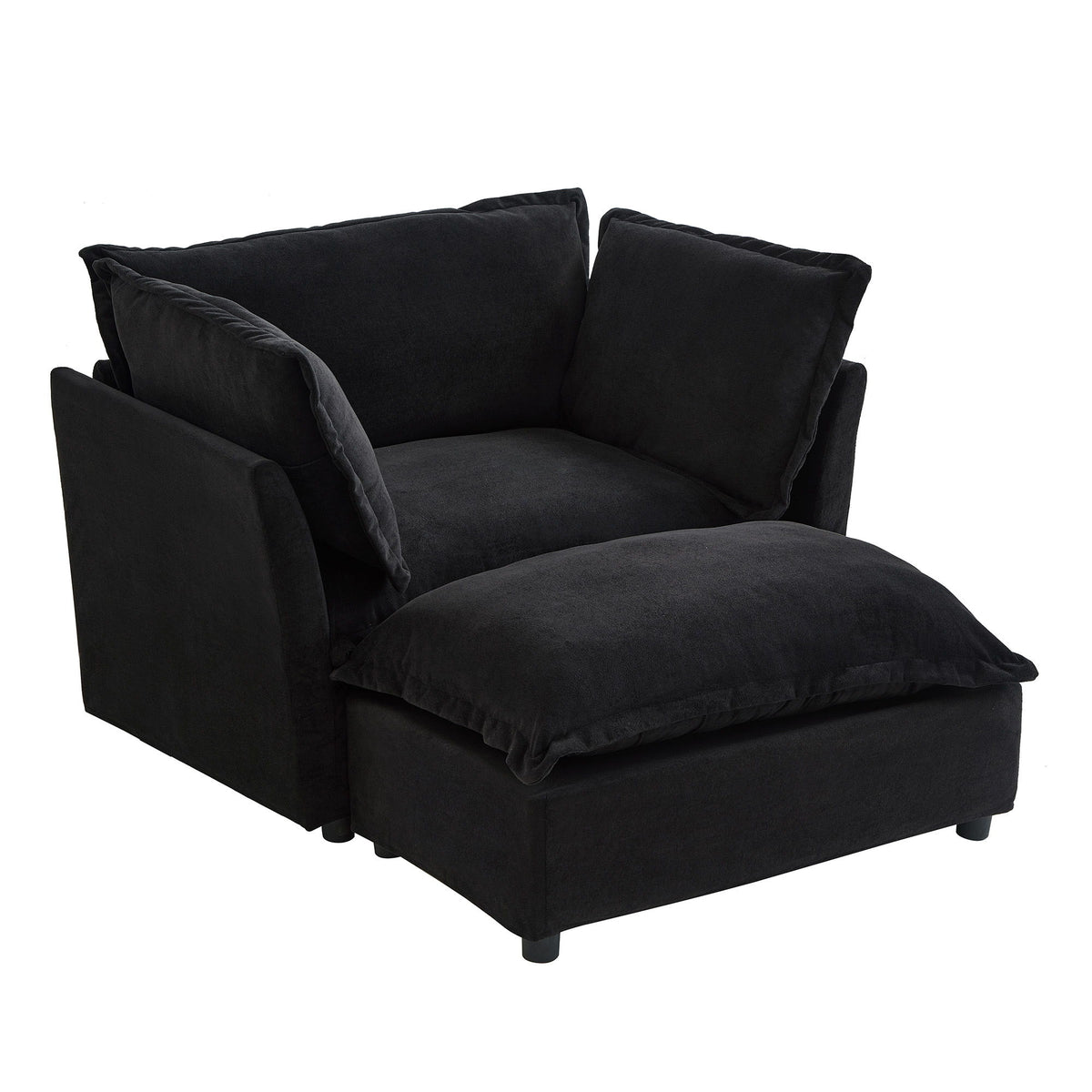 Modern Cozy Upholstered Armchair Sofa With Movable Ottoman