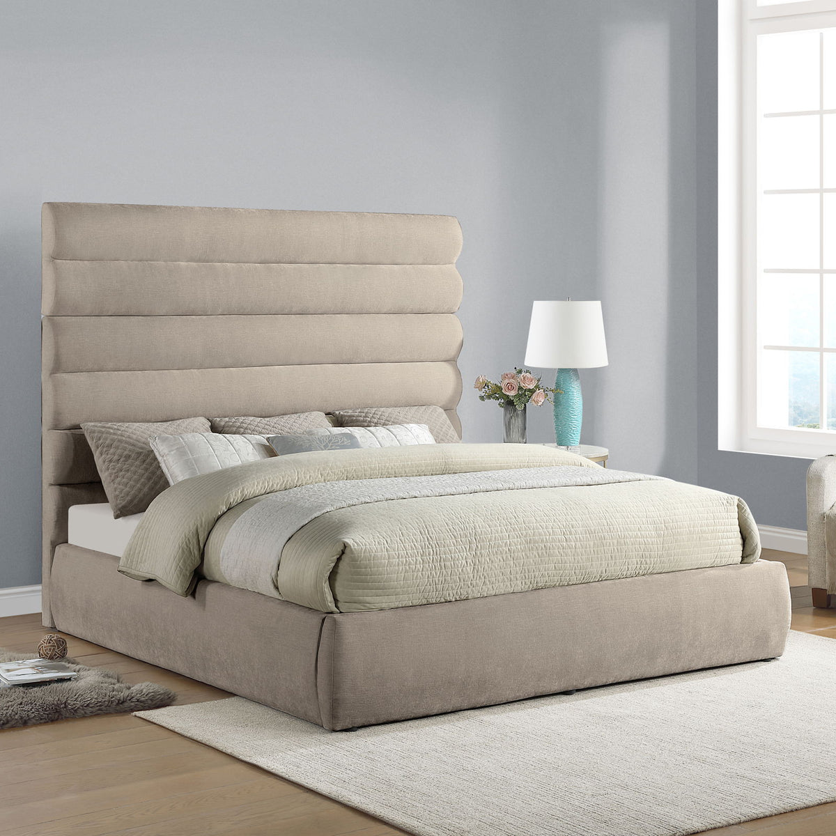 Adam - Chenille Fabric Bed With 70.5" Headboard