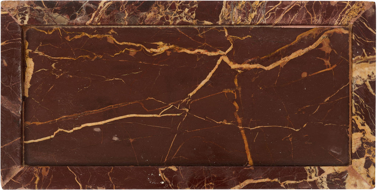 Genuine marble tray with dark maroon surface and gold vein network