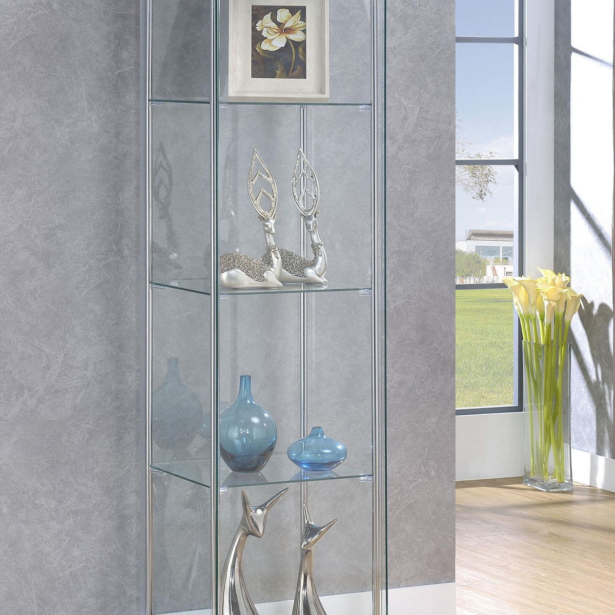 Bellatrix 4-shelf Clear Glass Curio Cabinet Cappuccino