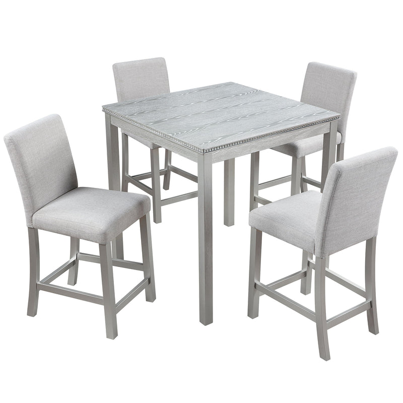 5 Piece Counter Height Table Set, Square Table And 4 Upholstered Chairs