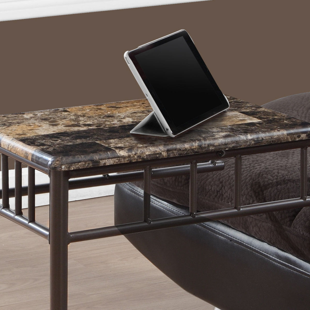 C-Shaped Accent Table Marble Look For Living Room