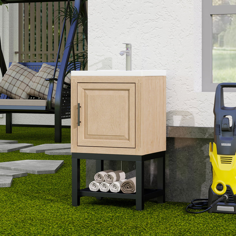 Modern Freestanding Bathroom Vanity With Ceramic Sink, Hot And Cold Faucet, 1 Door Cabinet & Open Shelf