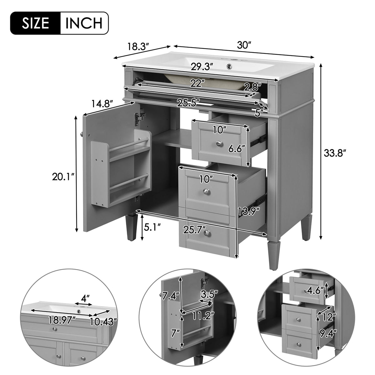 Bathroom Vanity With Top Sink, 2 Drawers & Tip Out Drawer
