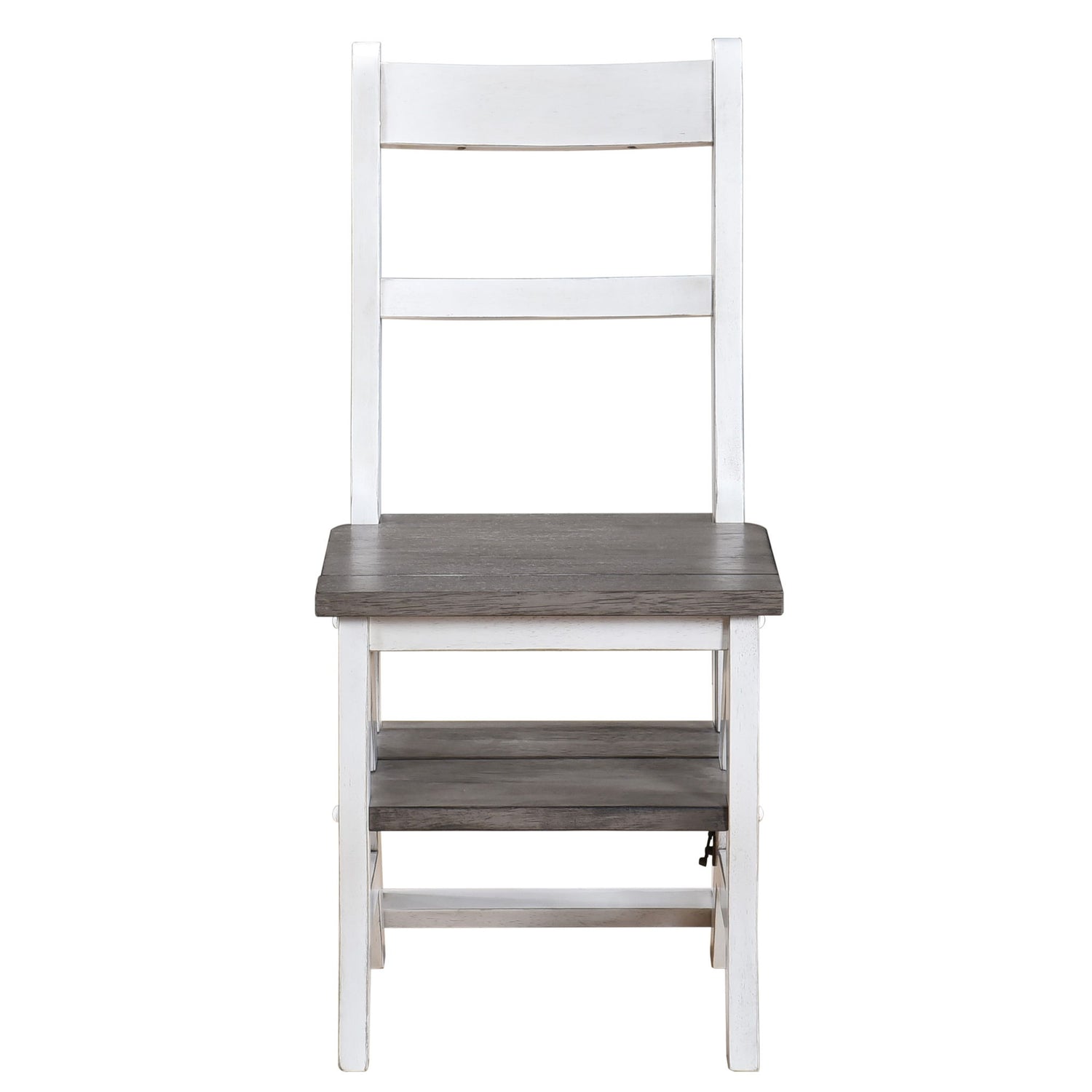 Solid Wood Foldable Ladderchair Dual Purpose Stepladders Step Display Stand Flower Stand Forhome, Library, Kitchen - Antique White / Sandstone