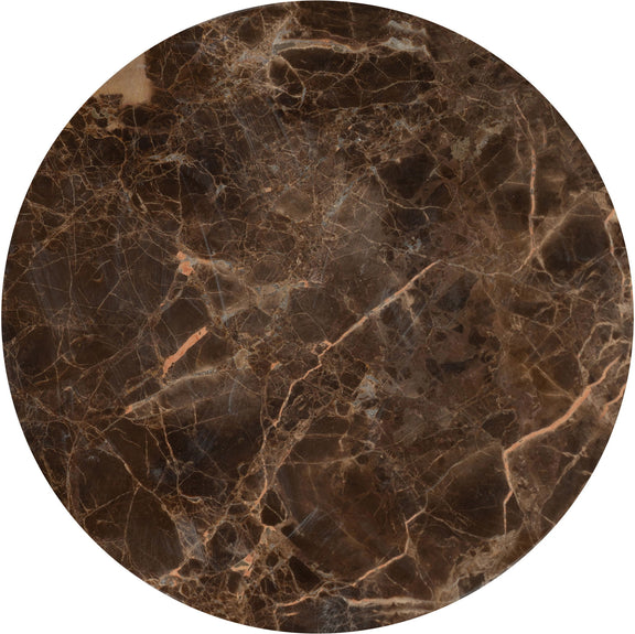 Dark brown marble-pattern aluminum side table top with round surface