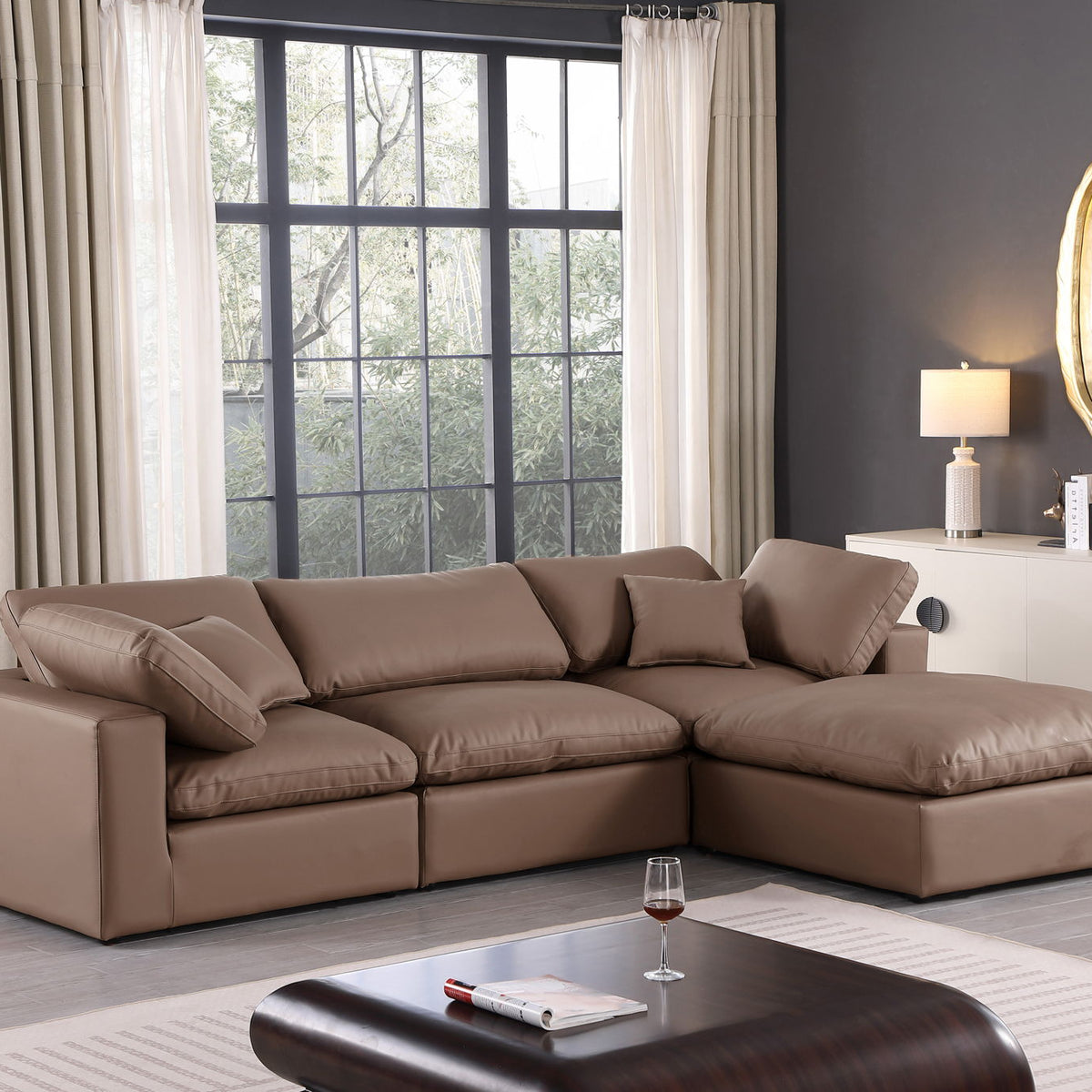 Comfy - 4 Piece Faux Leather Modular Sectional With Chaise