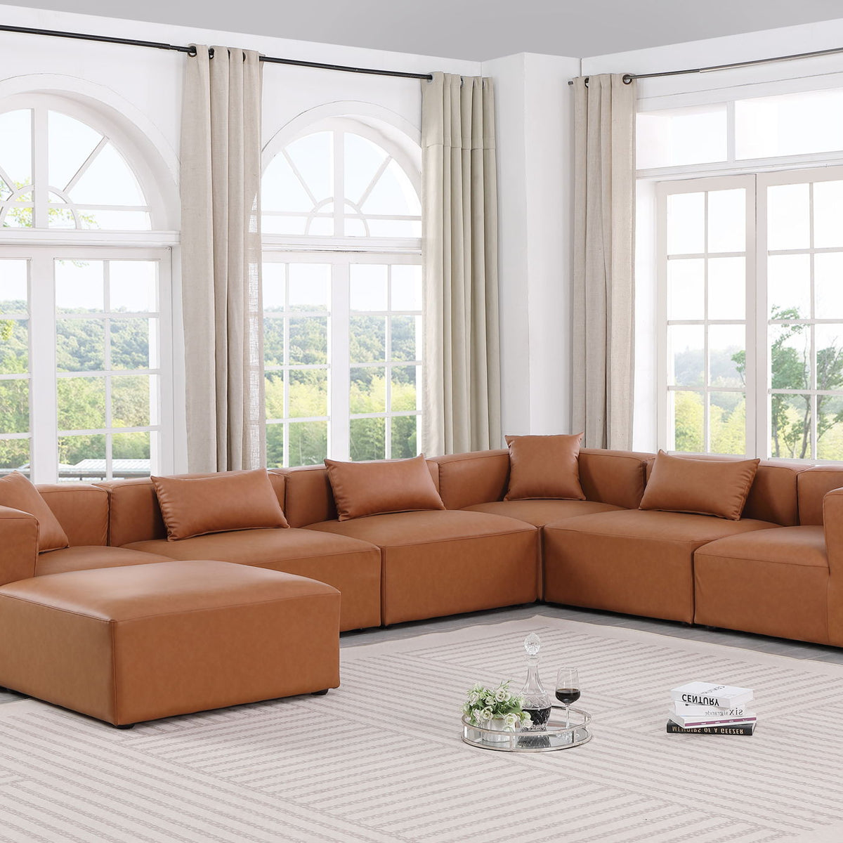 Cube - 7 Piece Modular Sectional - Cognac