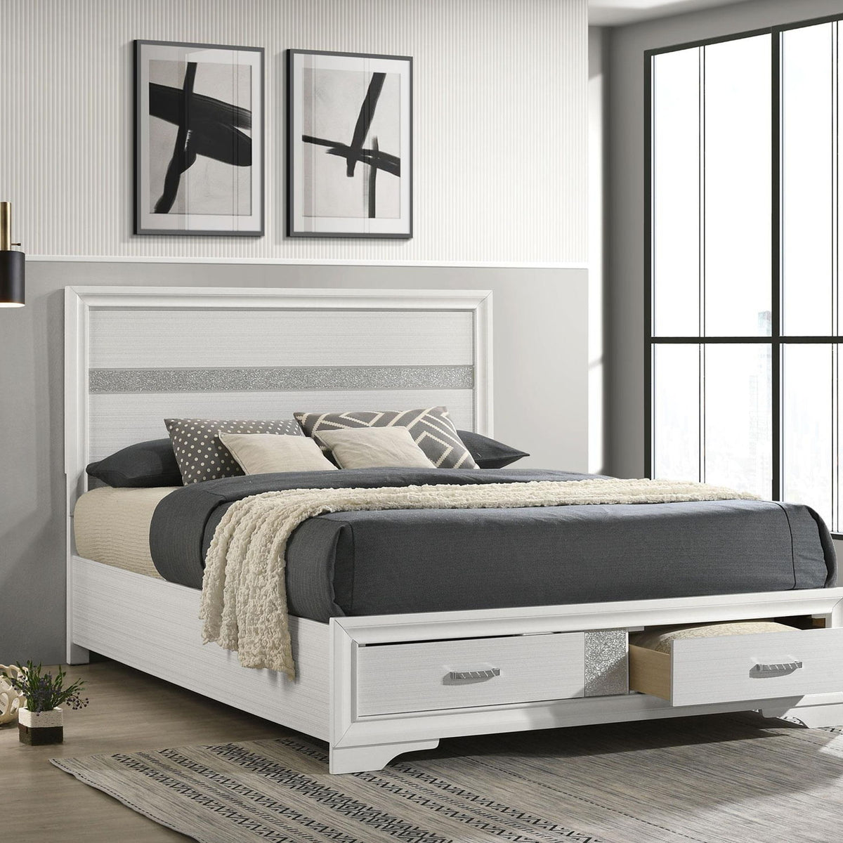 Miranda 51-inch Wood Queen Storage Panel Bed White