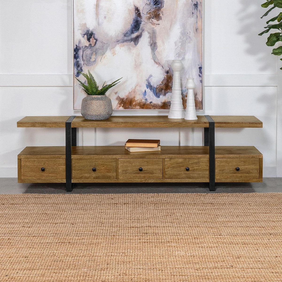 Otto 5-drawer Mango Wood 70-inch TV Stand Media Console Brown